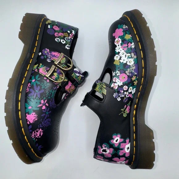 Dr Martens 8065 Vintage Floral Leather Mary Jane Shoes Women's 9 Double Buckle - Picture 9 of 15
